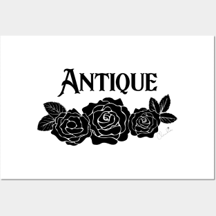 Antique Roses in Black and White Seamless Pattern Print Posters and Art